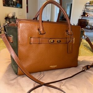 Coach Carryall Brown pebble leather and Green Suede Tote Bag